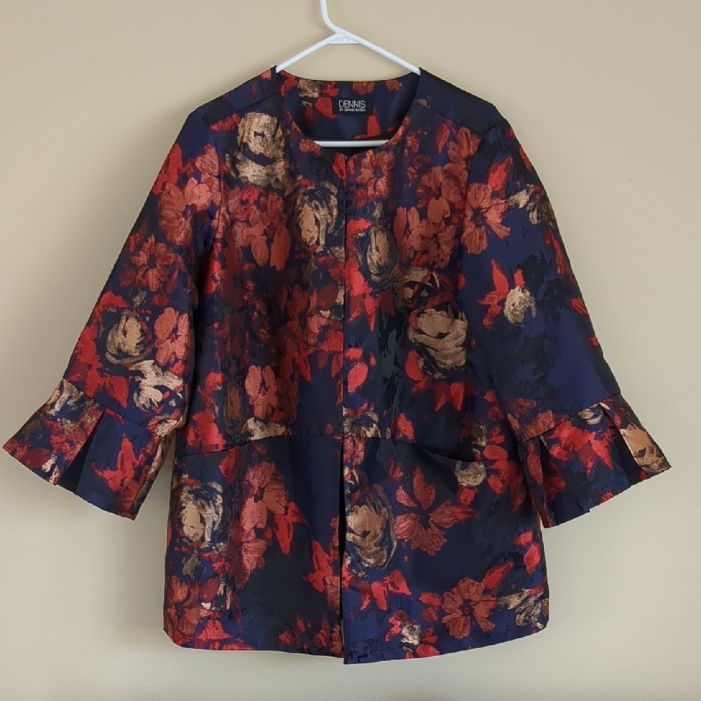 25" Pit-to-Pit Dennis By Dennis Basso Jacket Statement Sleeve Floral Purple